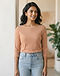 Women's Striped Boat Neck Tee — Rust (Rust), worn or held by model
