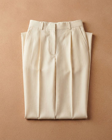 Women's Cotton Silk Pleated Trousers — Cream (Cream), product photo