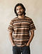 Unisex Striped Canvas Tee — Brown (Brown), worn or held by model