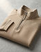 Unisex Quarter Zip Cotton Blend Pullover — Beige (Beige), detail close-up