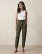 Women's Stretch Denim Paperbag Waist Trousers — Olive (Olive), worn or held by model