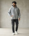 Men's Fleece Blend Drop Shoulder Hoodie — Grey (Grey), worn or held by model