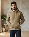 Men's Chino Cotton Pullover Hoodie — Khaki (Khaki), worn or held by model