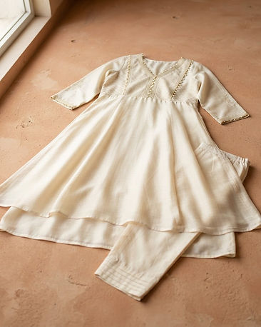Women's Layered Kurta Set — Cream (Cream), product photo