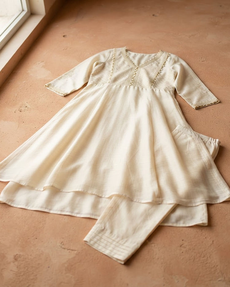 Women's Layered Kurta Set — Cream (Cream), product photo