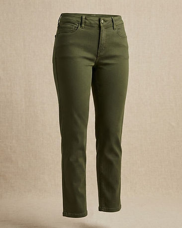 Women's Stretch Denim Linen Blend Trousers — Olive (Olive), product photo