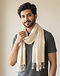 Unisex Wool Blend Lightweight Scarf — Cream (Cream), worn or held by model