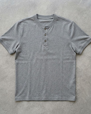 Men's Henley Neck Cotton-Polyester Tee — Grey (Grey), product photo