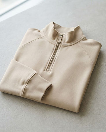 Unisex Quarter Zip Cotton Blend Pullover — Beige (Beige), product photo
