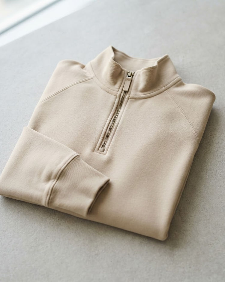 Unisex Quarter Zip Cotton Blend Pullover — Beige (Beige), product photo