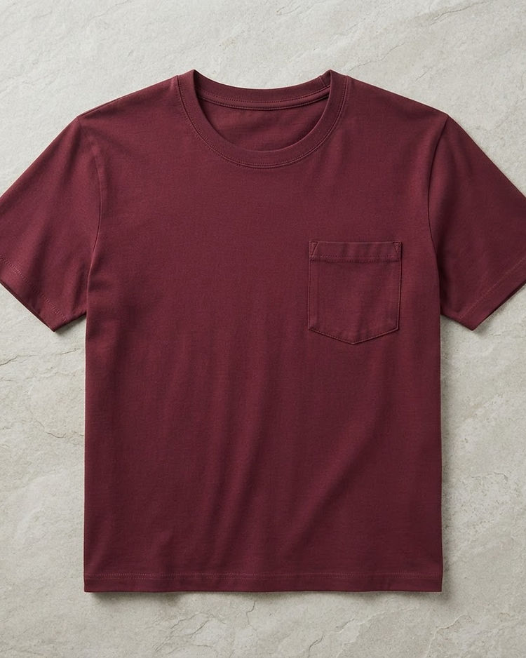 Men's Pocket Detail Premium Cotton Crew Tee — Maroon (Maroon), product photo