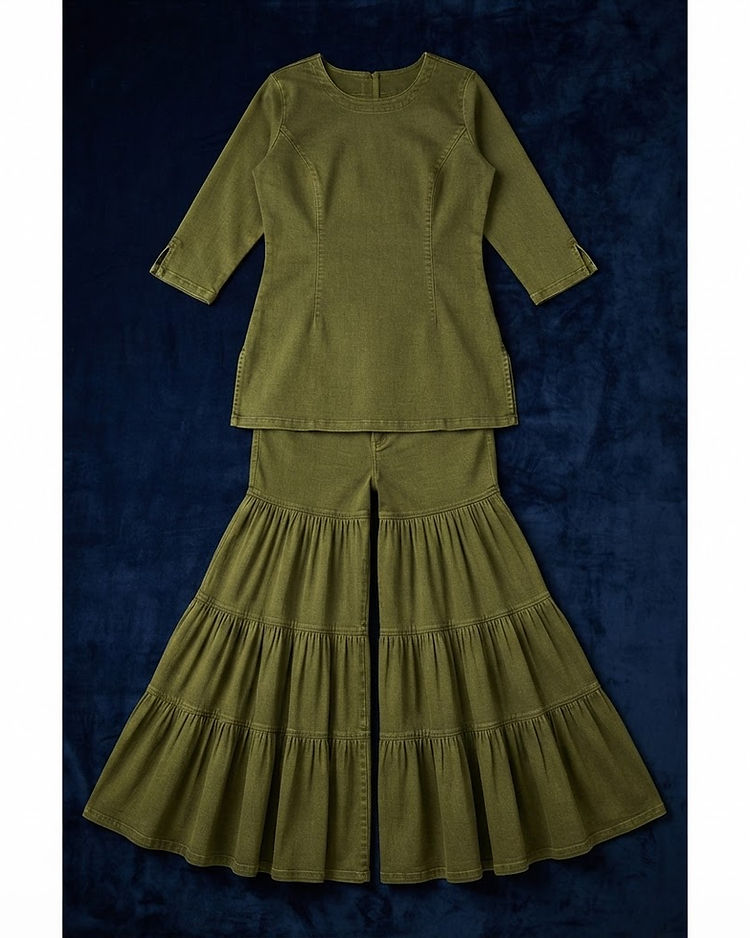 Women's Sharara Set — Olive (Olive), product photo