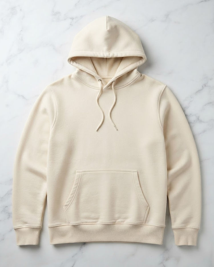 Men's French Terry Kangaroo Pocket Hoodie — Cream (Cream), product photo