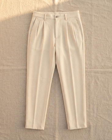 Men's French Terry Pleated Trousers — Cream (Cream), product photo