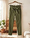 Women's Stretch Denim Paperbag Waist Trousers — Olive (Olive), lifestyle setting