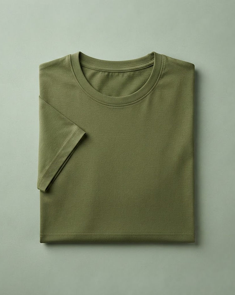 Men's Basic Round Neck Organic Cotton T-Shirt — Olive (Olive), product photo