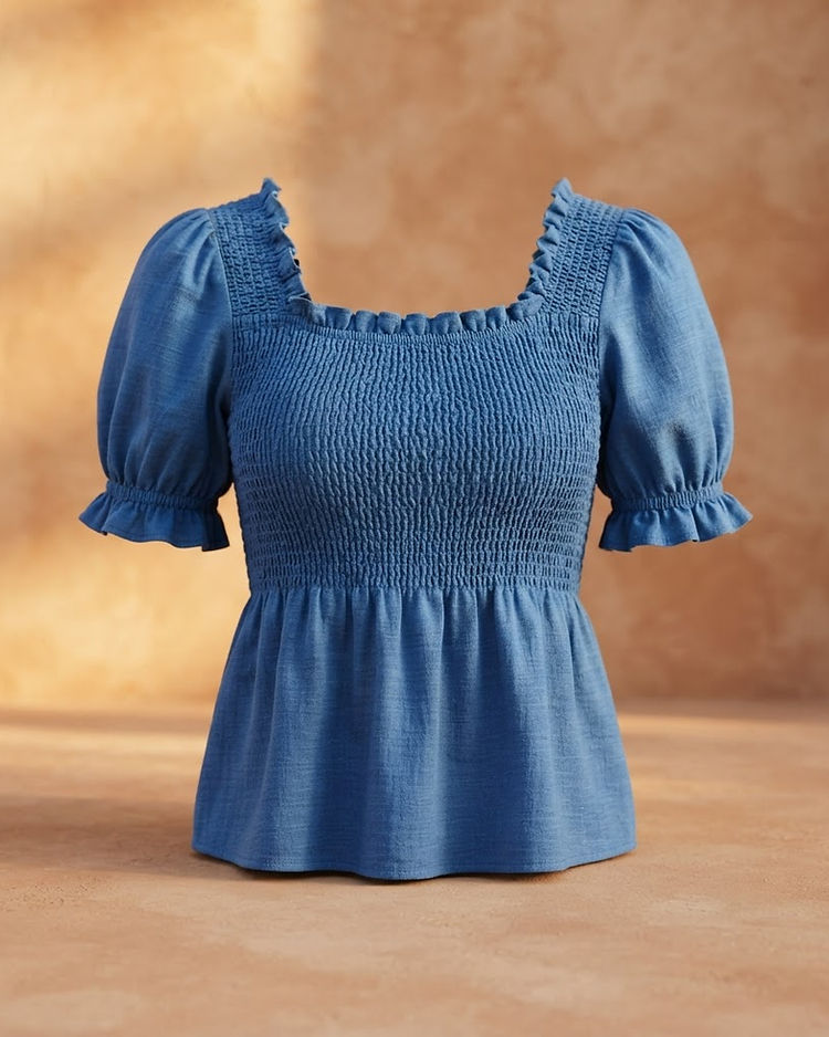 Women's Smocked Bodice Top — Blue (Blue), product photo