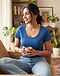 Women's Scoop Neck Fitted Tee — Blue (Blue), lifestyle setting