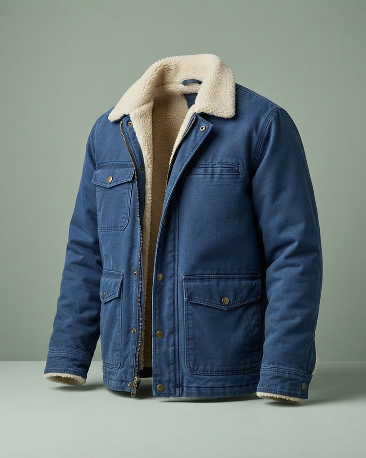 Men's Cotton Twill Sherpa Lined Jacket — Blue (Blue), product photo