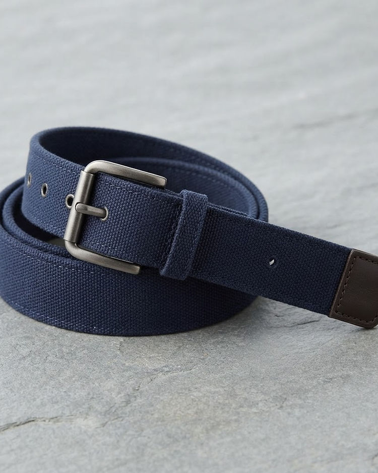 Unisex Canvas Leather Style Belt — Navy (Navy), product photo