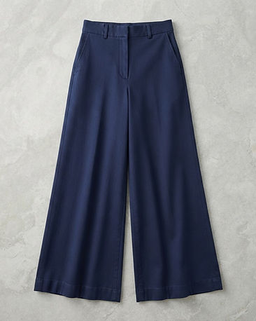 Women's Cotton Twill Tailored Palazzo Pants — Navy (Navy), product photo