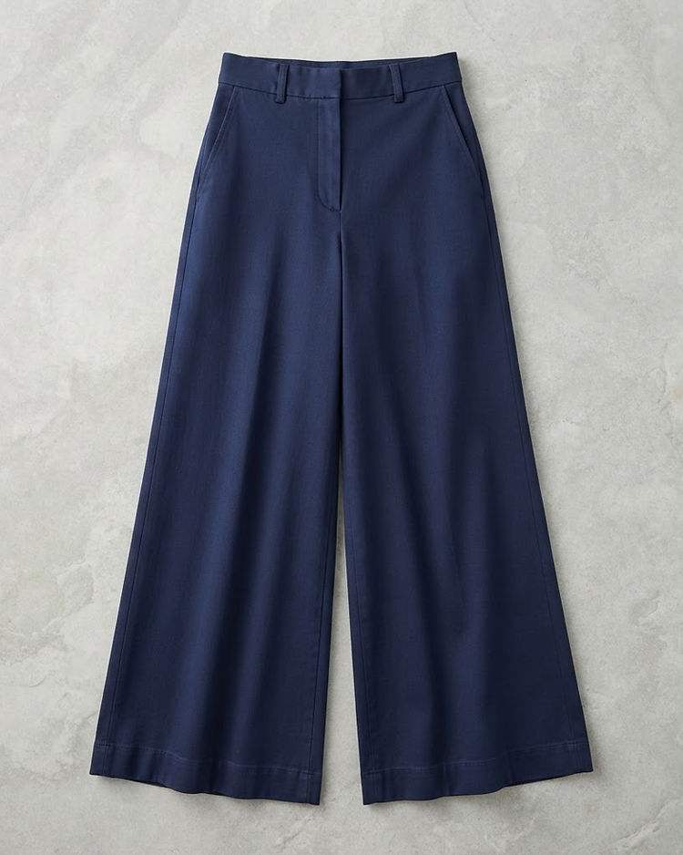 Women's Cotton Twill Tailored Palazzo Pants — Navy (Navy), product photo