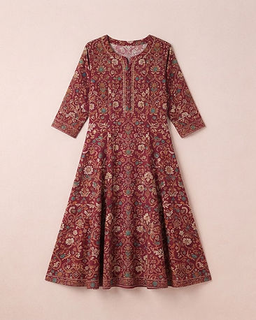 Women's Printed A-Line Kurti — Maroon (Maroon), product photo
