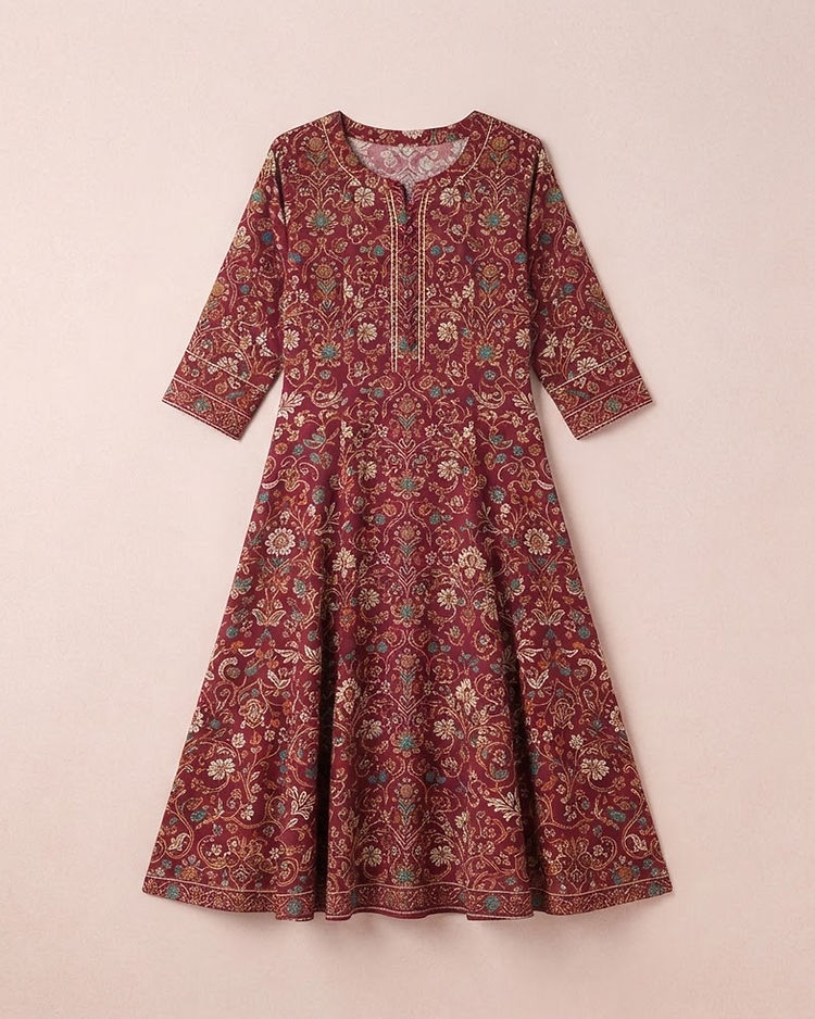 Women's Printed A-Line Kurti — Maroon (Maroon), product photo