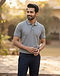 Men's Tipped Collar Cotton-Polyester Polo — Grey (Grey), worn or held by model