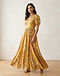 Women's Floral Print Maxi Dress — Mustard (Mustard), worn or held by model