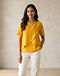 Women's Layered Top — Mustard (Mustard), worn or held by model