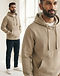 Men's Stretch Denim Cotton Blend Hoodie — Beige (Beige), worn or held by model
