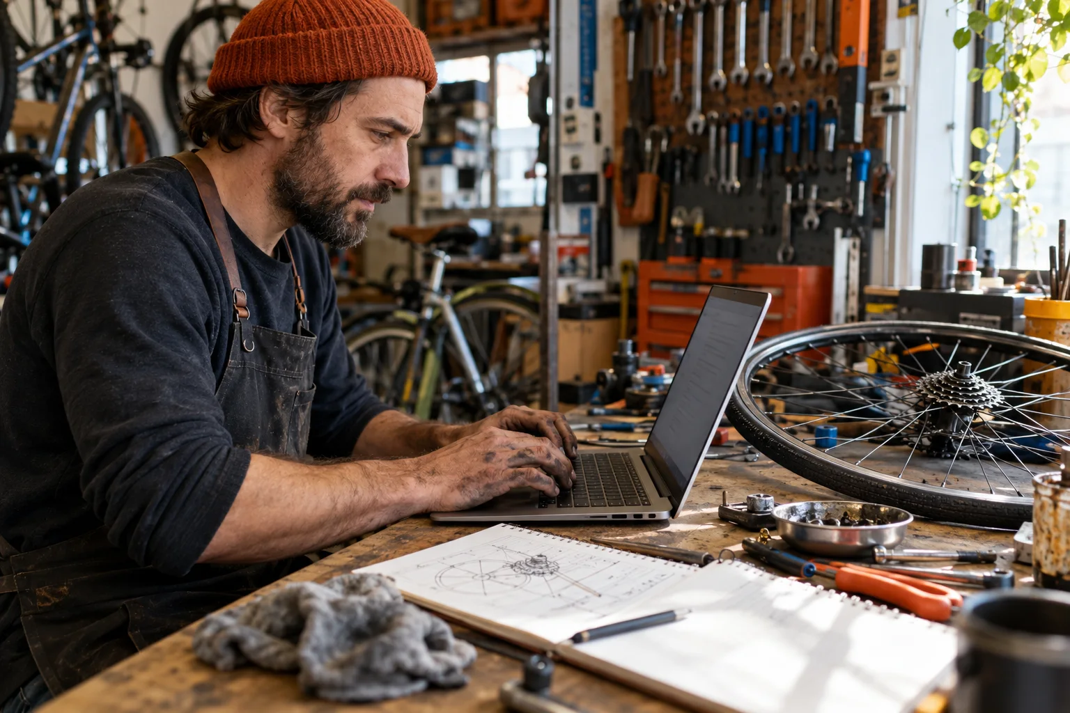 Un professionnel vérifie une page de service avec une liste de contrôle à côté de l’écran.