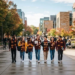 TIUAC students walking together across campus