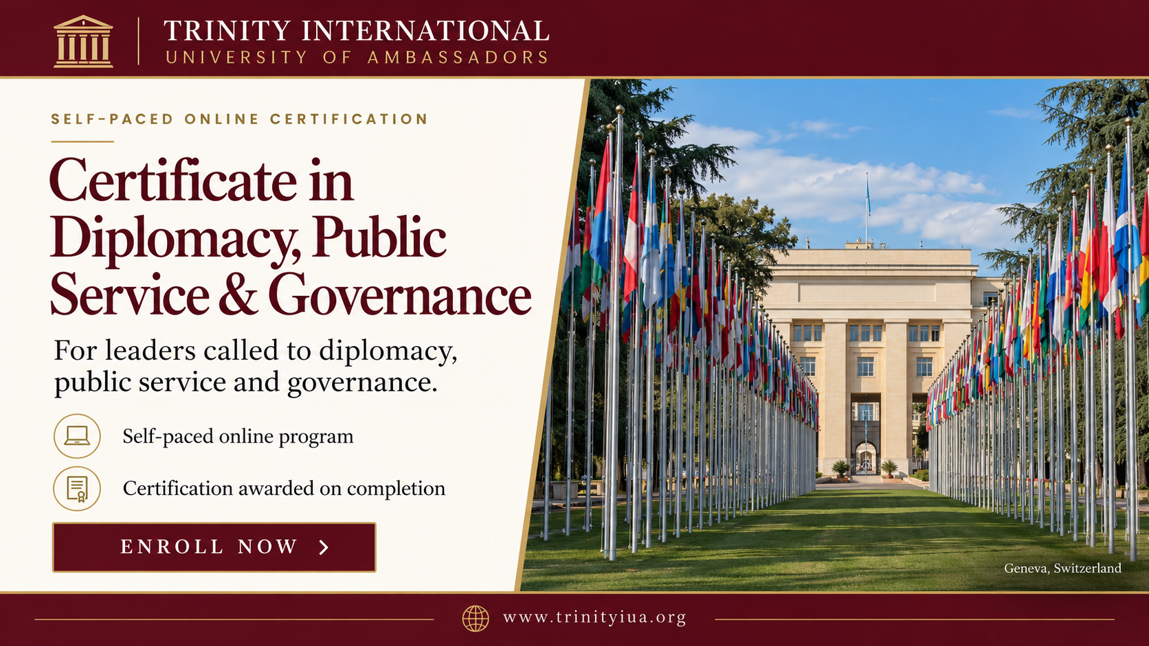 Certificate in Diplomacy, Public Service and Governance - self-paced online certification for leaders called to diplomacy, public service and governance