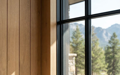 Architectural detail of oak and steel on a modern Montana home