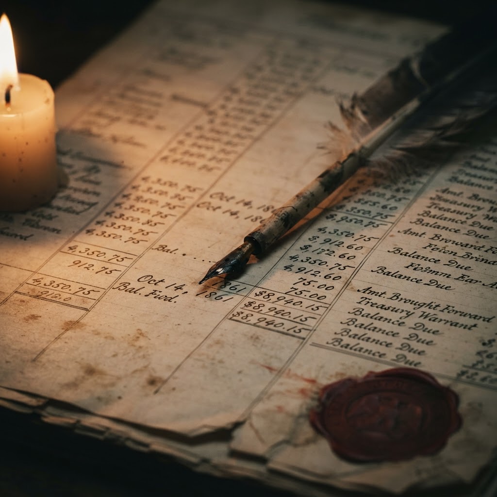 Close detail of the 1861 treasury ledger