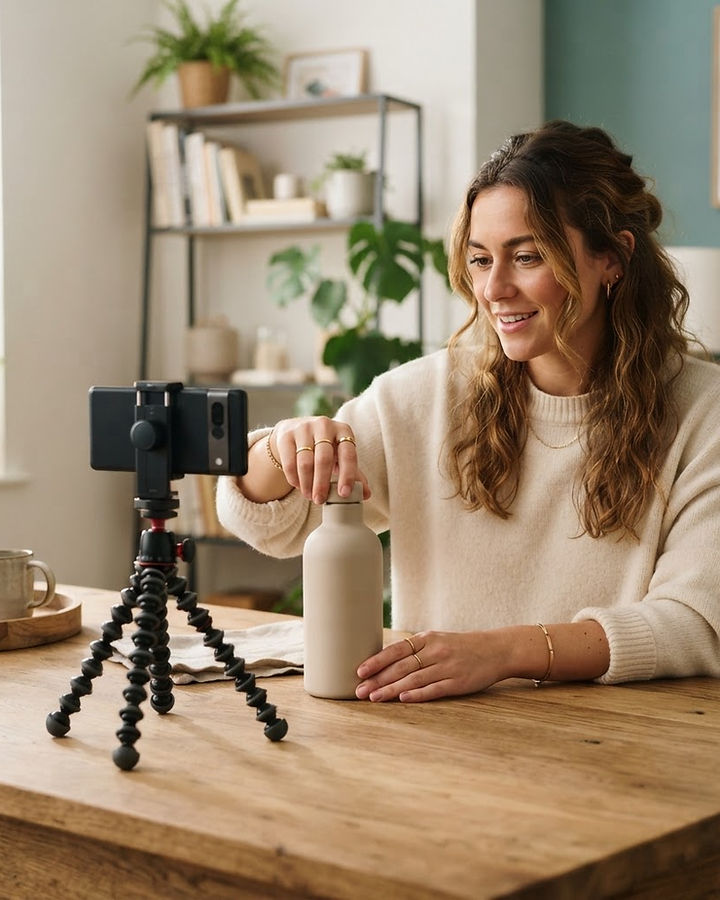 A creator filming a product demonstration video for social media