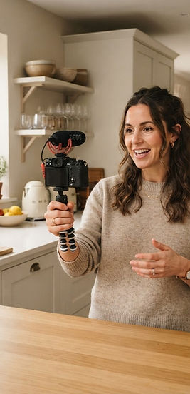 A lifestyle vlogger filming an everyday moment at home