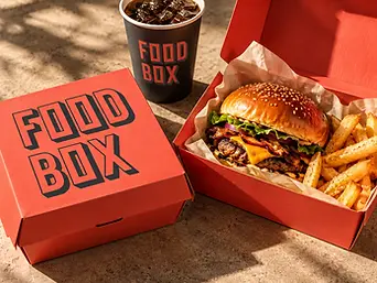 Food Box Verpackungen mit Burger und Pommes