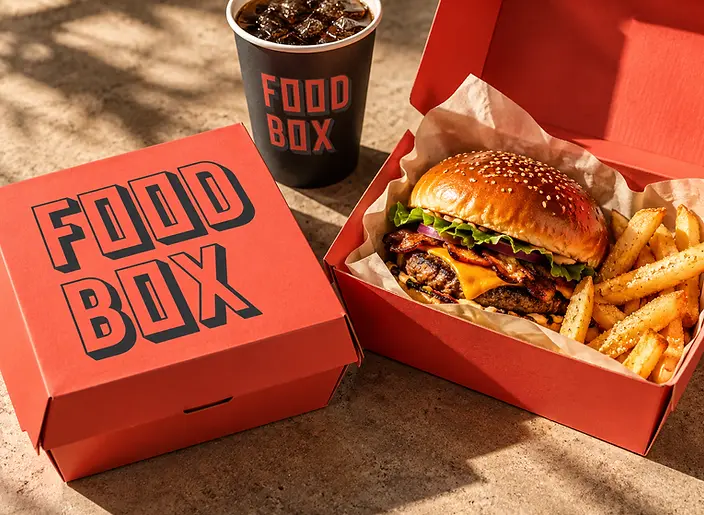 Food Box Verpackungen mit Burger und Pommes