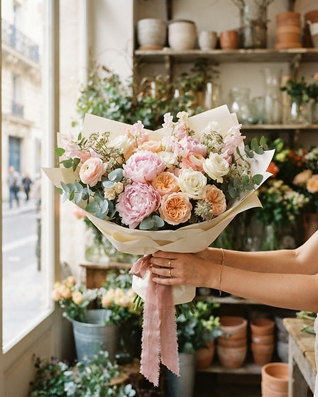 Bouquet artisanal rose pastel et pêche