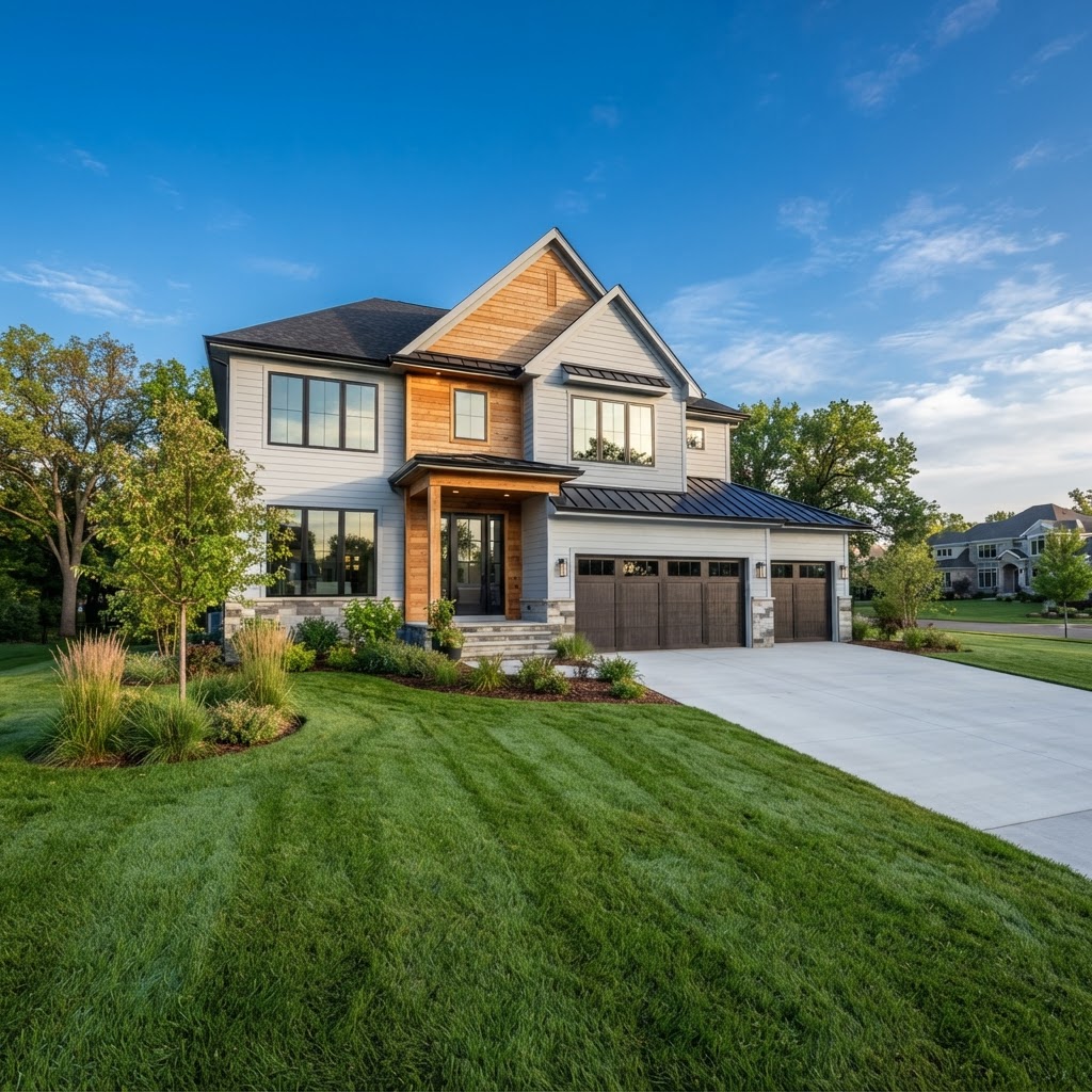Illustrative image of a clean suburban home with a clean concrete driveway