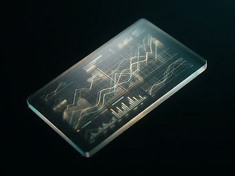 Abstract translucent glass dashboard with glowing chart lines