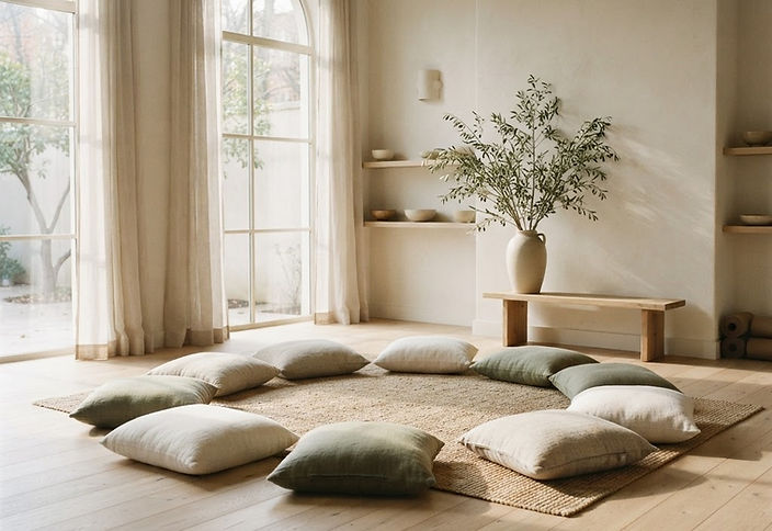 A light-filled studio space set up for a workshop