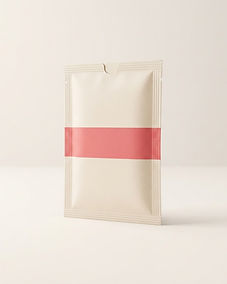 Concept mockup of one individually wrapped wipe sachet on a cream surface