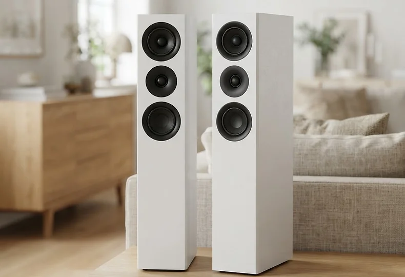 רמקולים רצפתיים DMS Tower Slim בסביבת האזנה מעוצבת