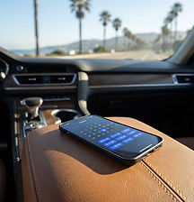 Phone showing a booking calendar inside a car