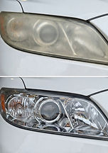 Before and after headlight restoration on a white Toyota Camry