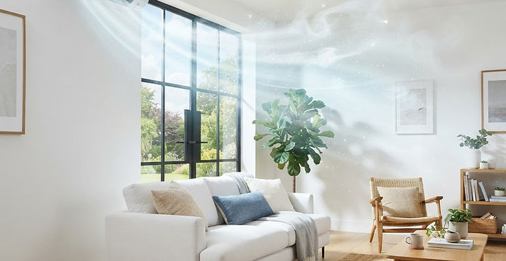 Living rooms air conditioning in Wiltshire: wall-mounted air con unit blowing cool air